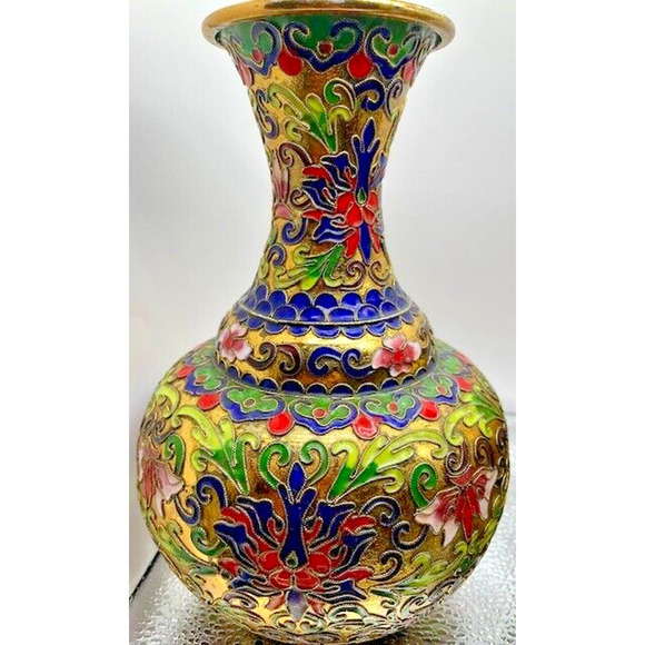 Vintage Cloisonne Floral Vases (Set of 2 Vases) 7.5" x 4.5" - Picture 2 of 11